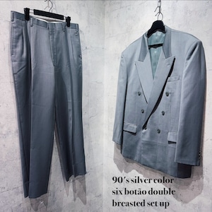 90's silver color six botão double breasted set up