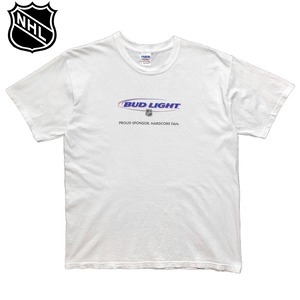 USA 古着 GILDAN BUD LIGHT NHL スポンサー クルーネック Tシャツ メンズL ホワイト ギルダン バドライト アイスホッケー 中古 BA2465