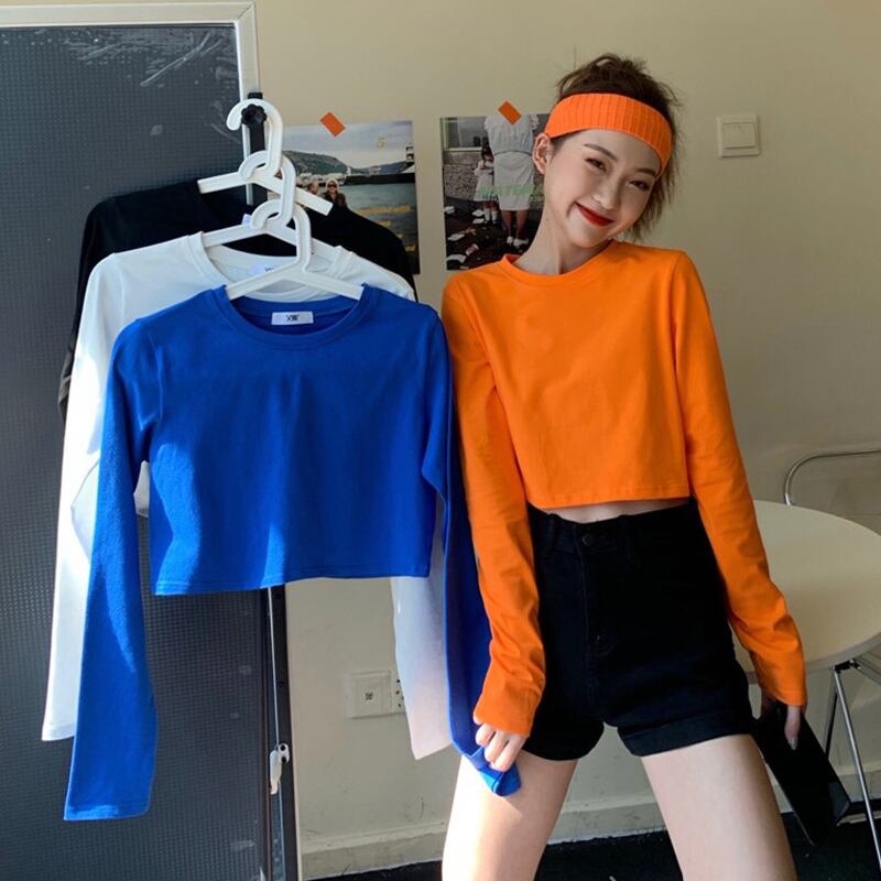 トップ女性の2020年秋新バージョンのルーズハイウエスト半長袖Tシャツインネットレッドスーパーファイヤーへそドレス 1号婦人89468190405