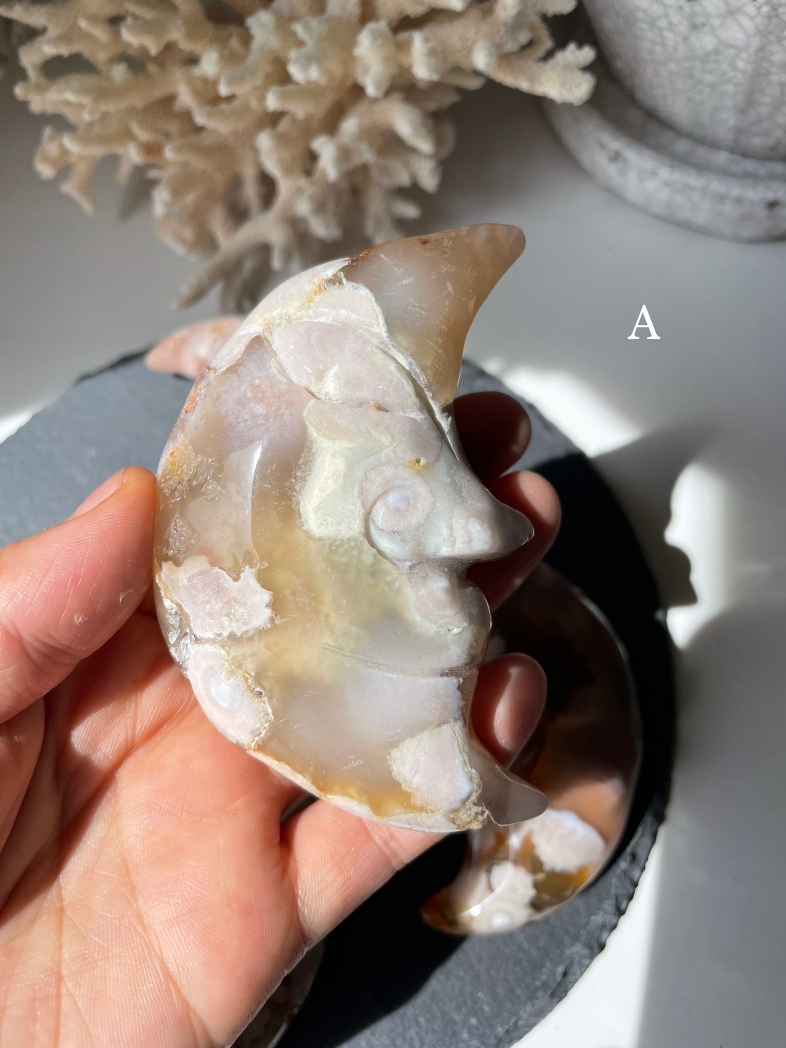 Flower Agate Moon shape stones(L) ②/ フラワーアゲートムーンシェイプ(L)②