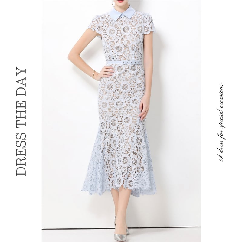 総レースフィッシュテールドレス2色展開 D0219