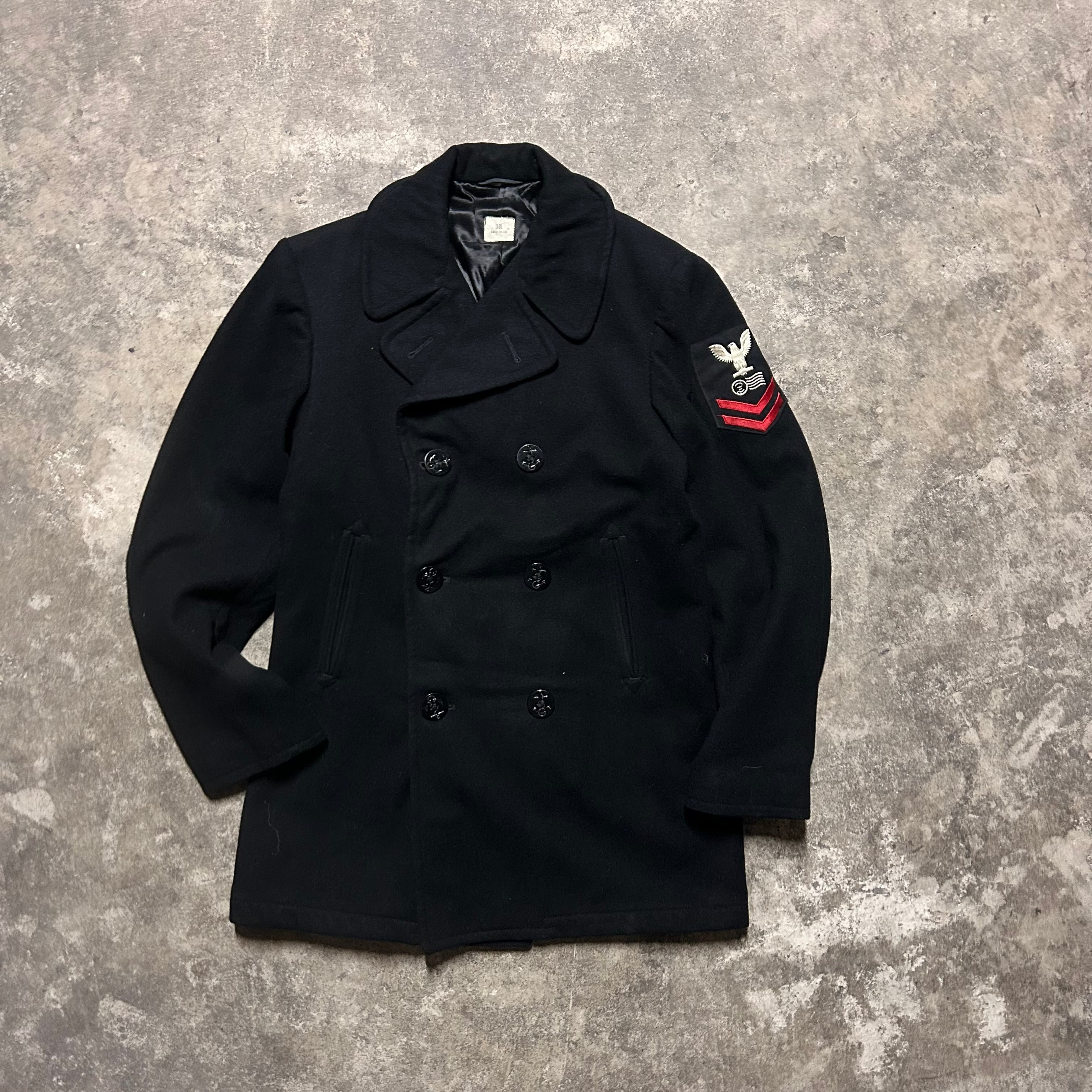 80s U.S NAVY PEA COAT Pコート ワッペン付 腕章 パッチ ピーコート 38L ステンシル #601021