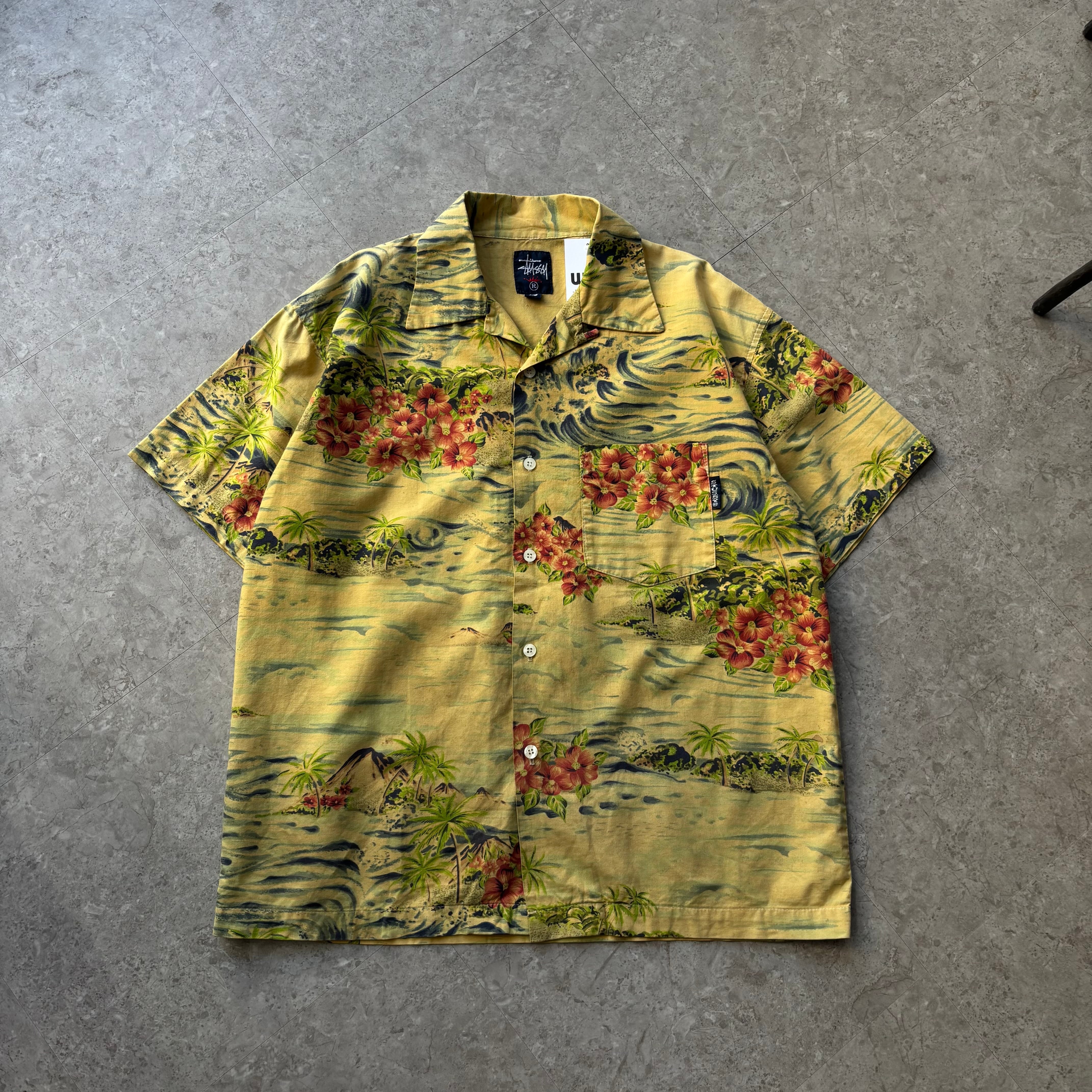 90s old STUSSY open colour " Aloha "S/S shirt【仙台店】