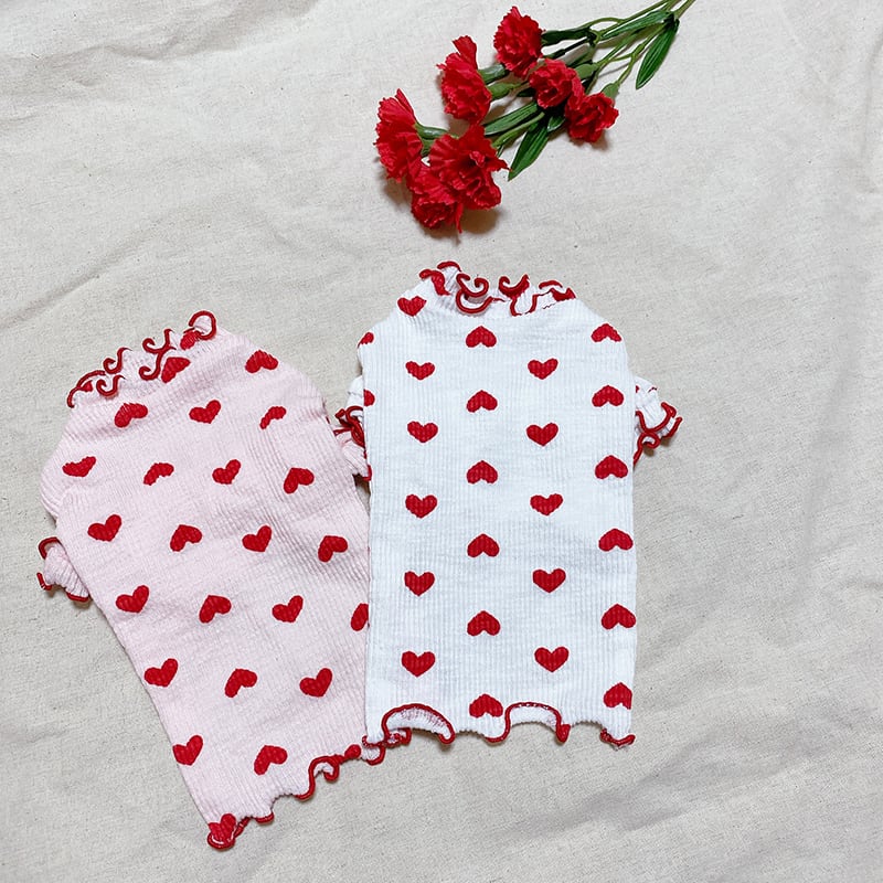 【SALE】ハート柄トップス S ~ XL / 犬服 新作 Tシャツ ドッグウェア 可愛い 犬の服 薄手 小型犬 犬 猫 ペット洋服