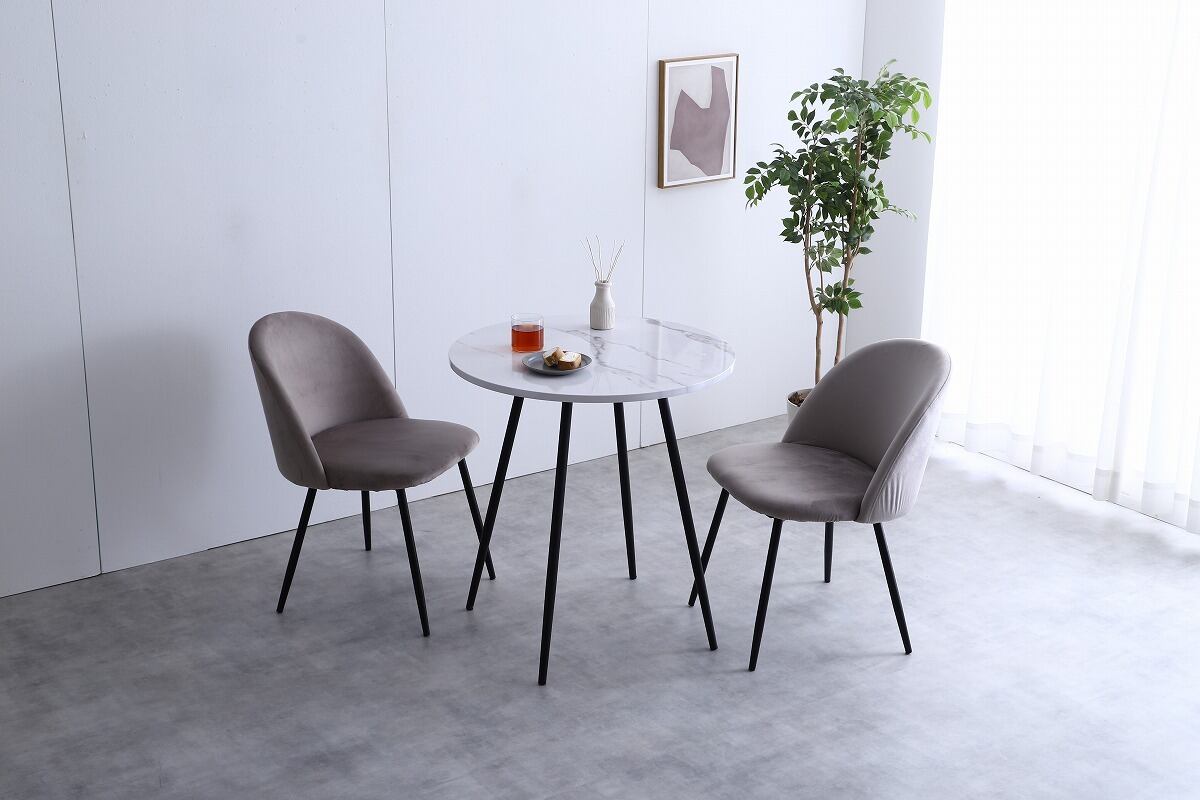 【送料無料】【3点セット】大理石柄ダイニングテーブル+ベロアダイニングチェア2脚 2カラー【グレー】【3点セット】Mia 幅70cm大理石柄ダイニング
