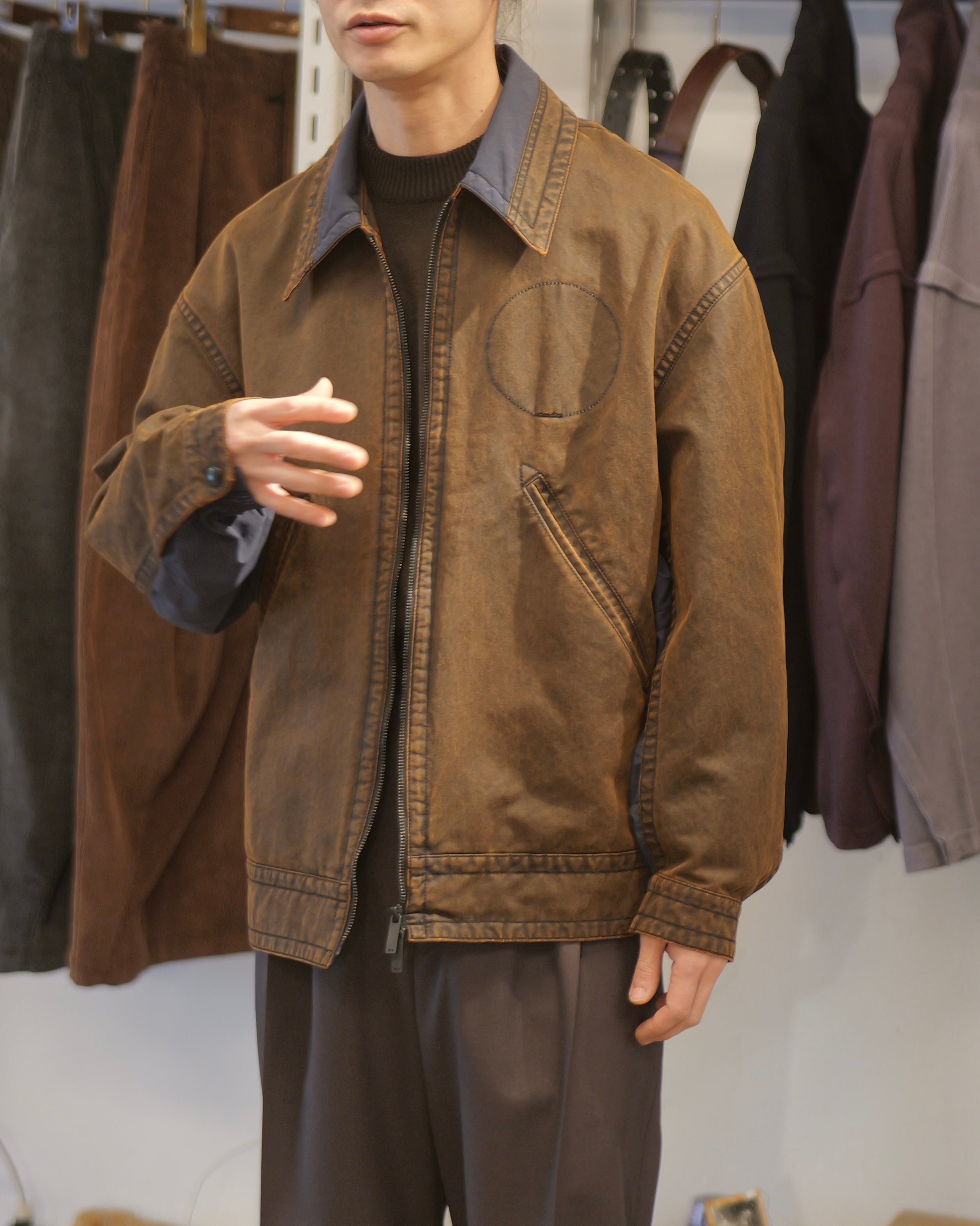 andwang Hoodie docking jacket ジャケット i'm here : - “DOCKING” JACKET ：Brown｜異素材ドッキング／顔料