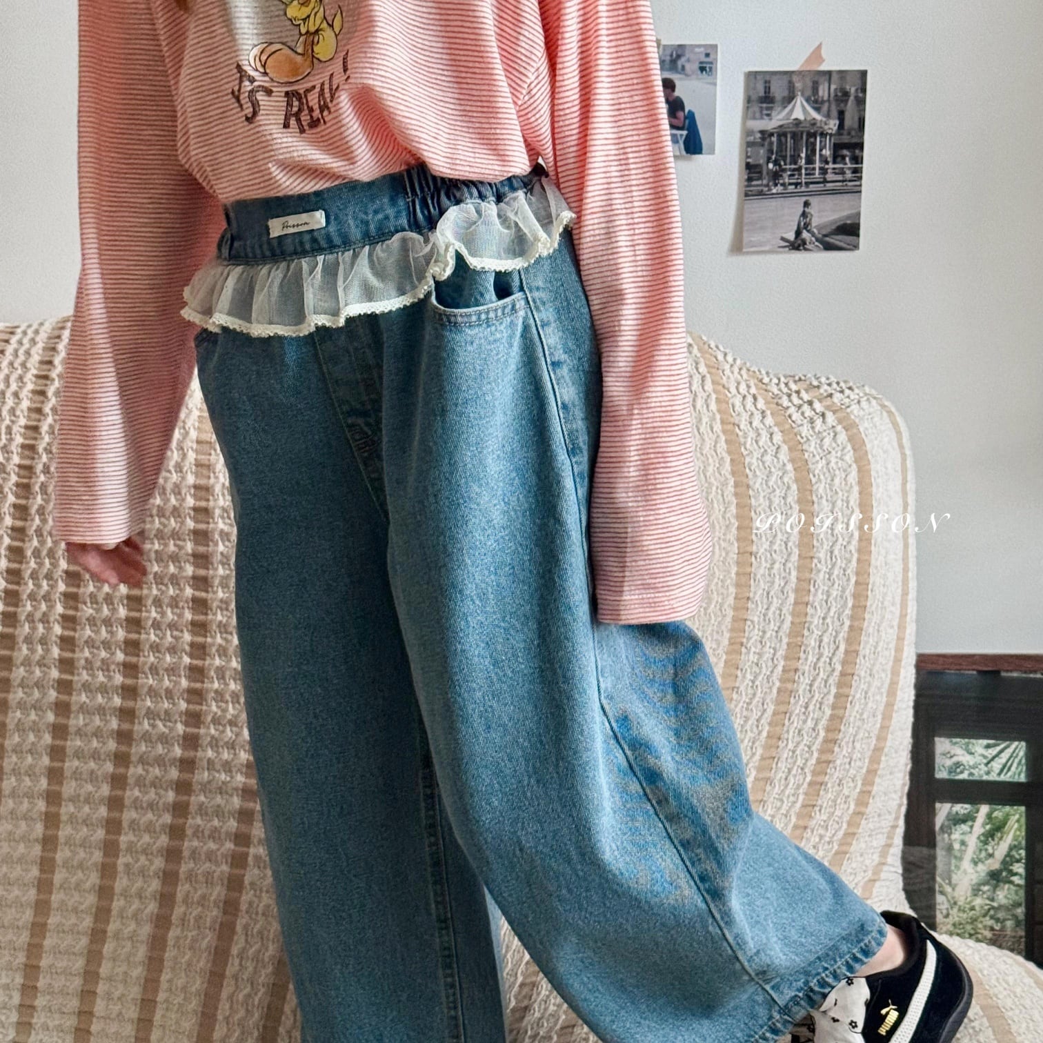 «予約»«ジュニアサイズあり»«poisson» シュシュレースデニムパンツ