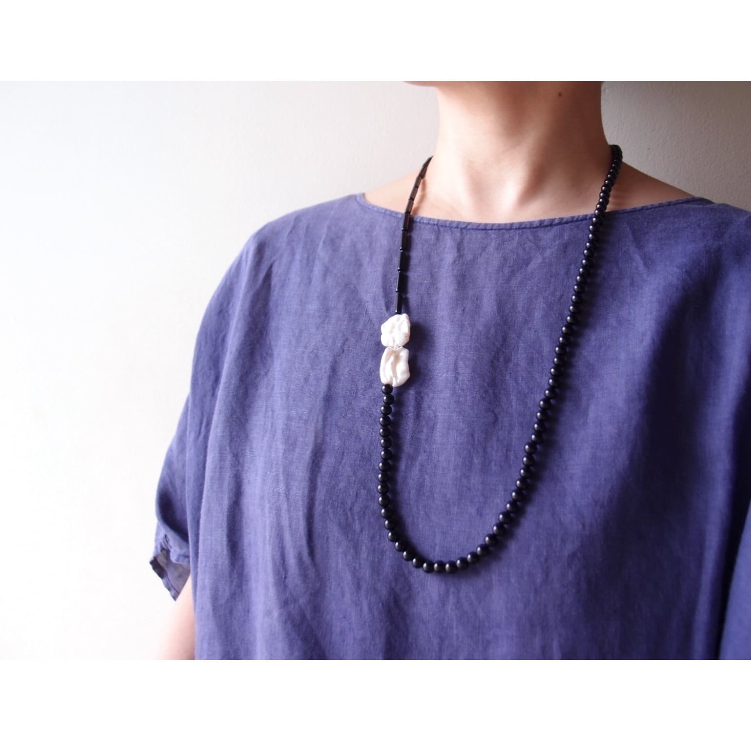 Double Biwa Pearl × Black Onyx Necklace/ビワパール × オニキス ネックレス