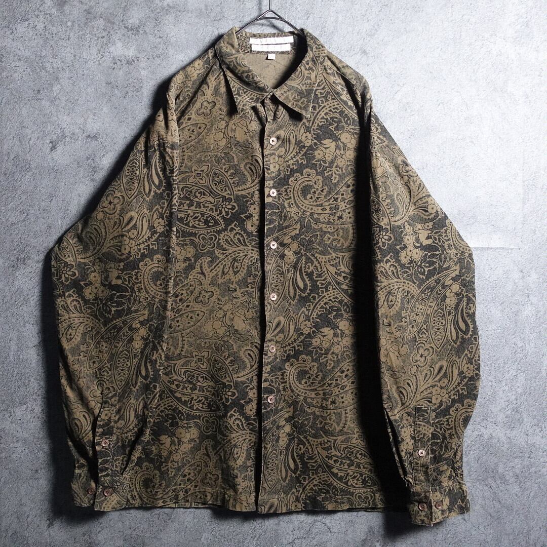 90s “PERRY ELLIS” Paisley & Flower Corduroy Shirt