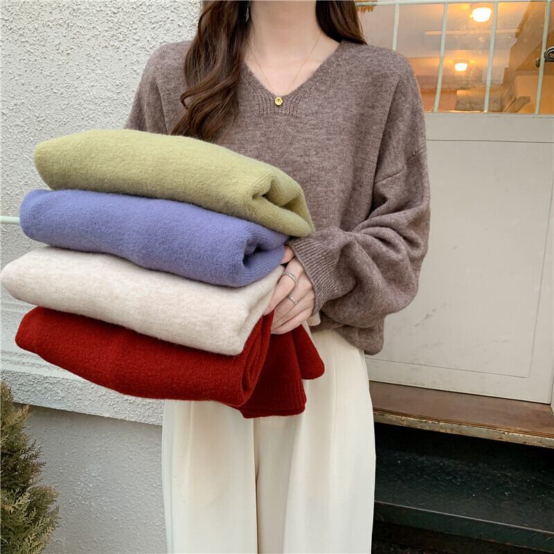 セーター レディーススタンダードVネックトップス レトロ オータム 秋物 ウィンター 冬物 1号婦人80762398451