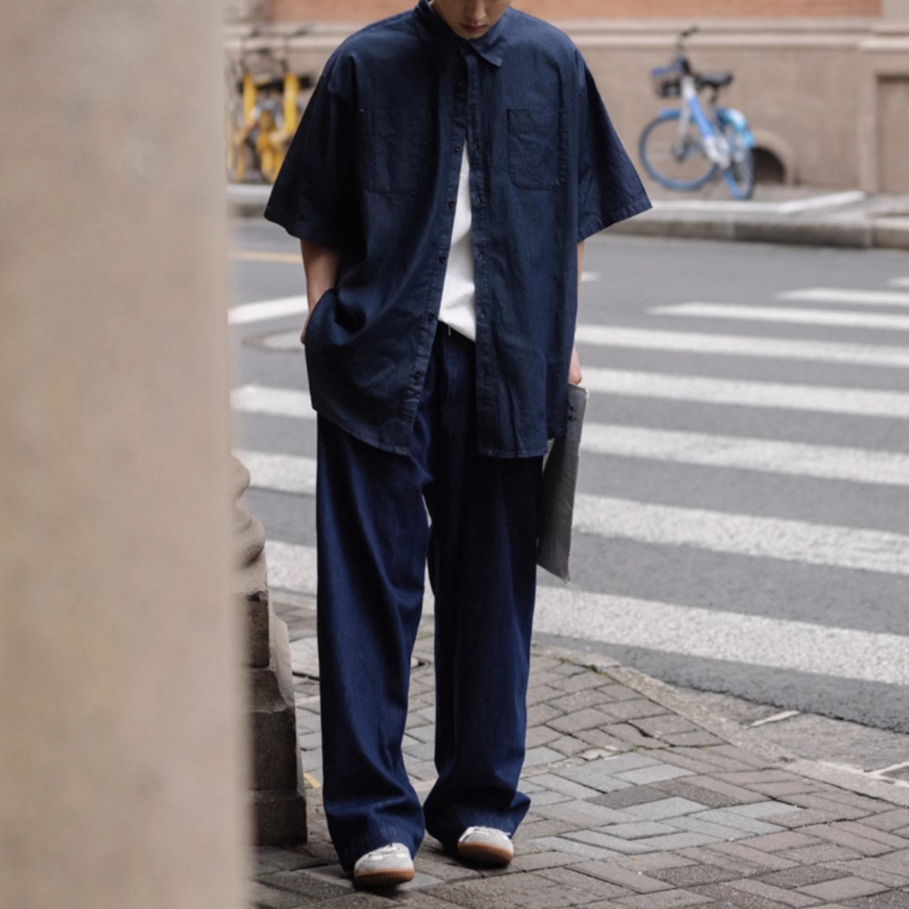 薄デニム半袖サマーワークシャツ　0721