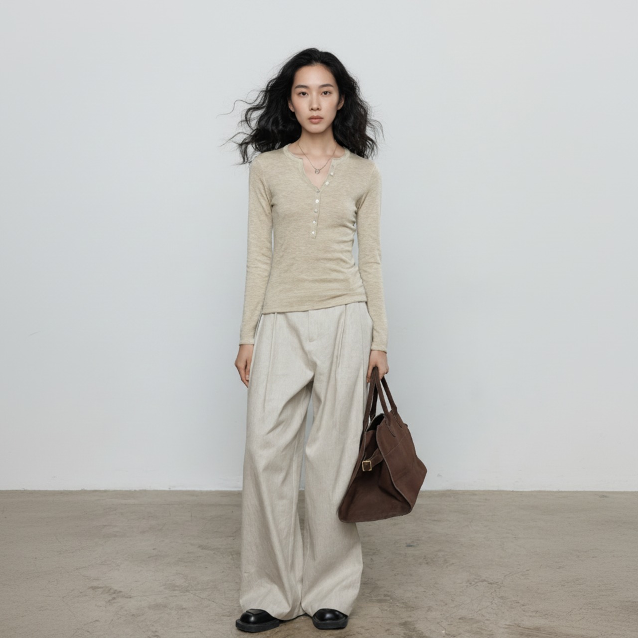 ボタンフロント ヘンリーネック カットソー   4colors  26060・画像13