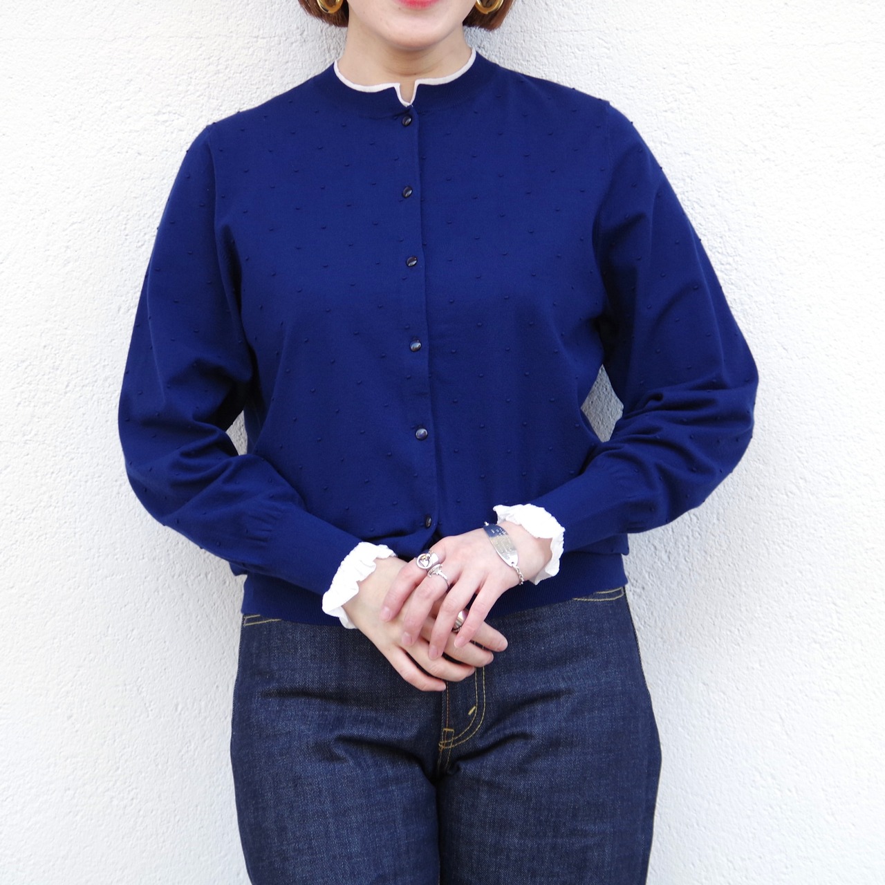 Pale Jute dots knit CD navy × white