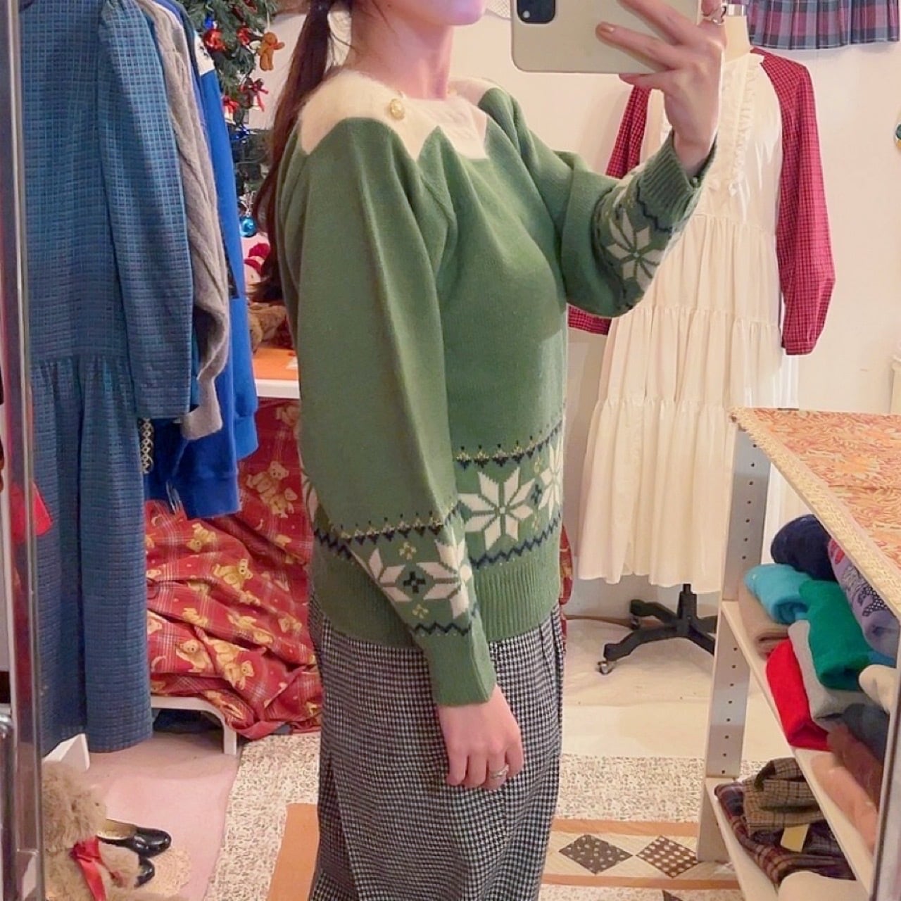 snowflake boat neck knit sweater