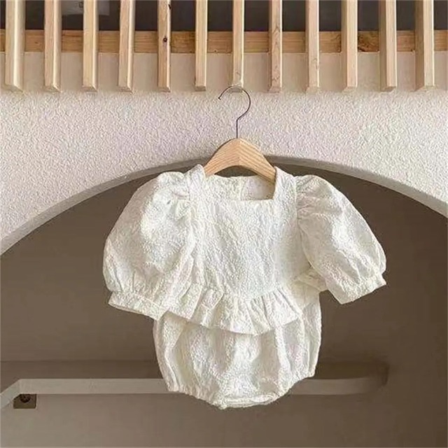 puff sleeve frill  rompers
