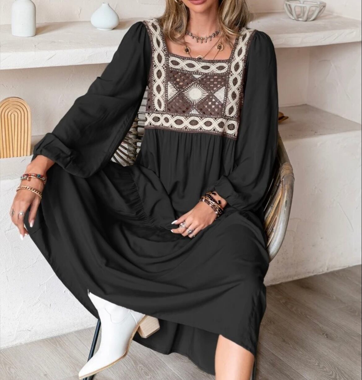 人気】Terracotta Crochet Bohemian Dress クロシェ編み テラコッタ