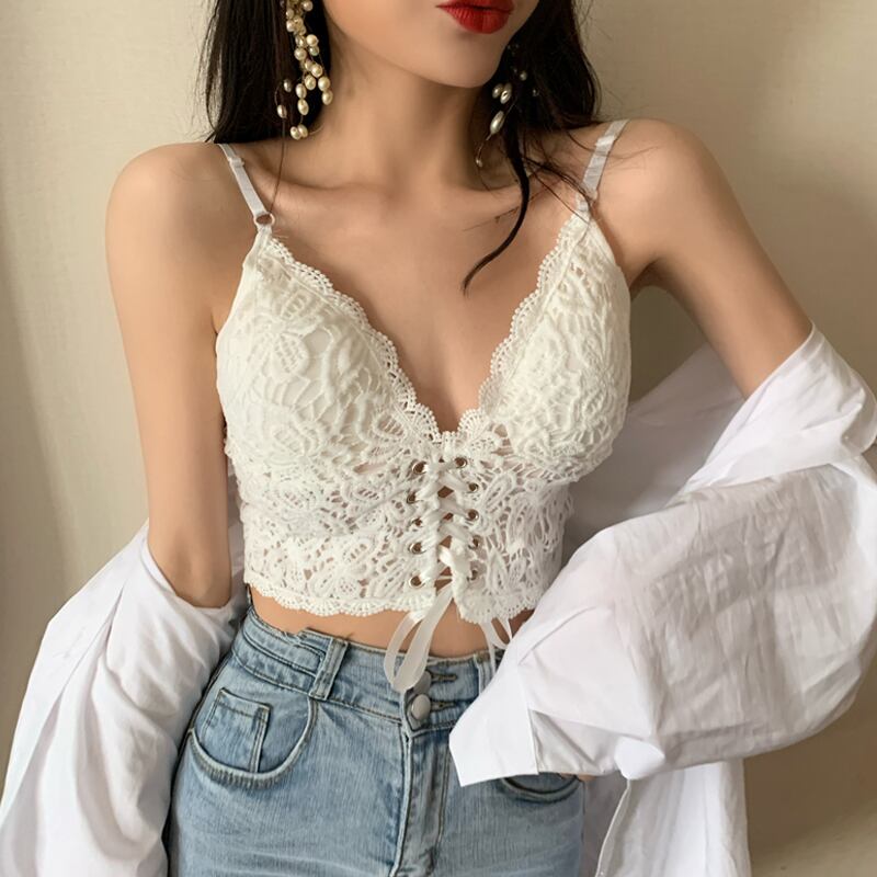 スプリングスリムVネックトップス レース 春物 レースアップ 試着室12006190053