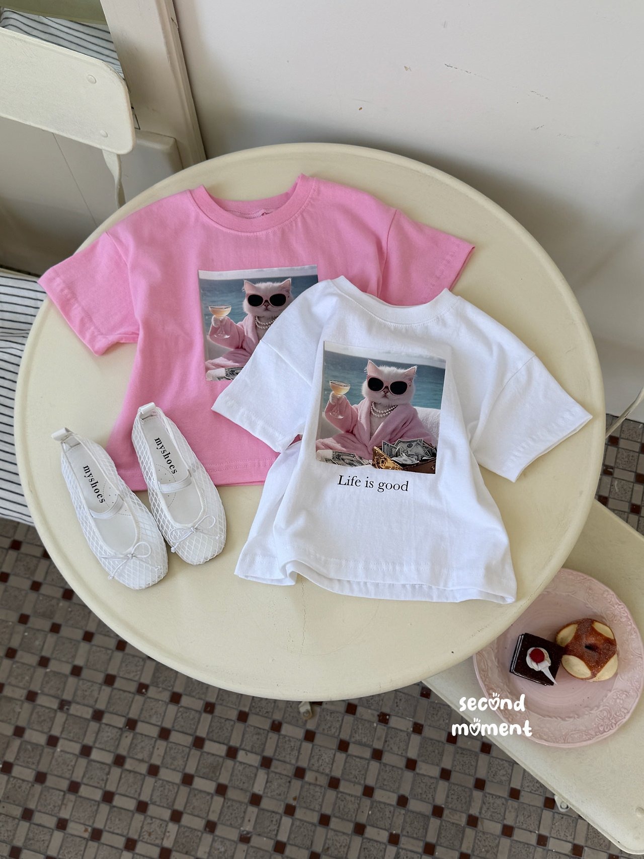 [second moment] Champagne cat tee (JS/JM/JL) / [세컨드모먼트] 샴페인고양이티 (JS/JM/JL)