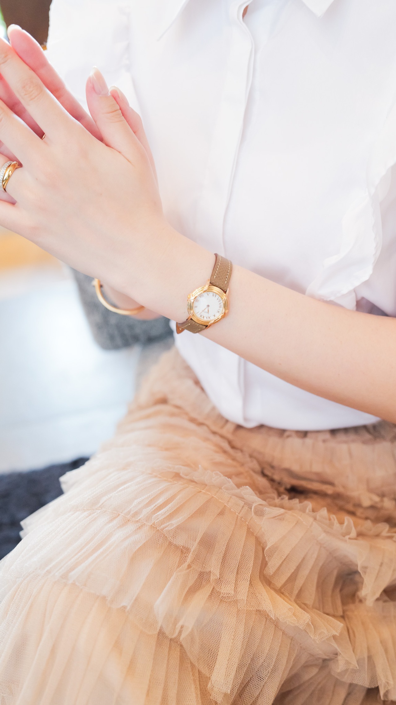 エルメス リボンラウンド ゴールド×レザー