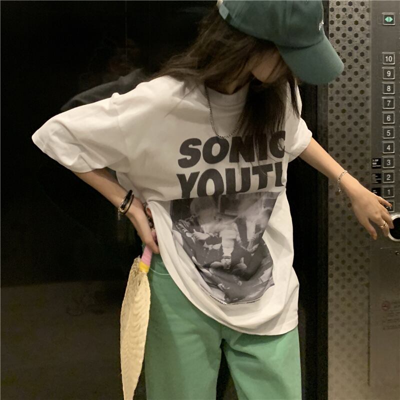 スタイルスタンダードホワイトルーズTシャツ サマートップス レトロ 夏物 モンロー97966425071