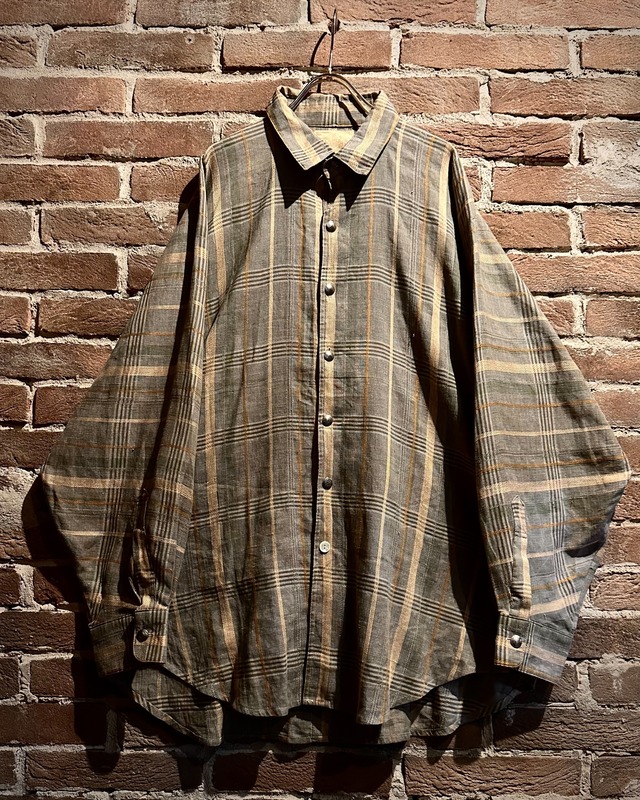 【Caka act3】Checkered Pattern Vintage Loose L/S Linen Shirt
