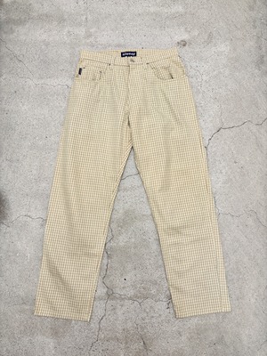 90s OLD STUSSY/Check pants/USA製/紺タグ/W32/チェック柄パンツ/ストレ－ト/ボトム/クリ－ム/ステューシー/オ－ルドステューシー