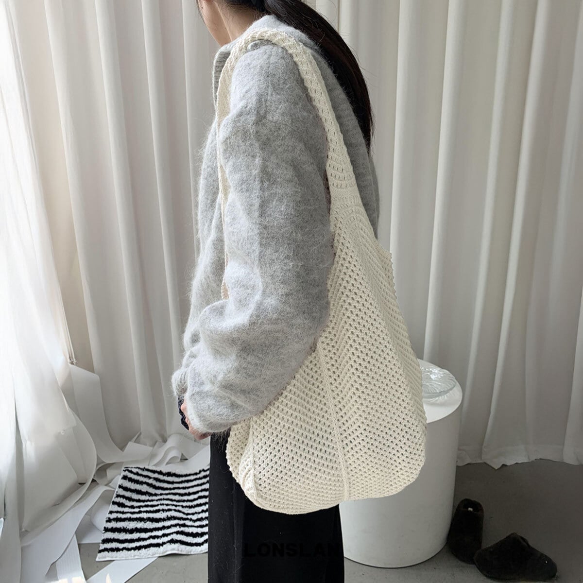 ニットバッグ レディース 韓国 ニット トートバッグ 大容量 A4 軽量 おしゃれ かわいい 大人 サブバッグ 買い物バッグ 柔らかい 通勤 通学 無地 大人可愛い 大人女子