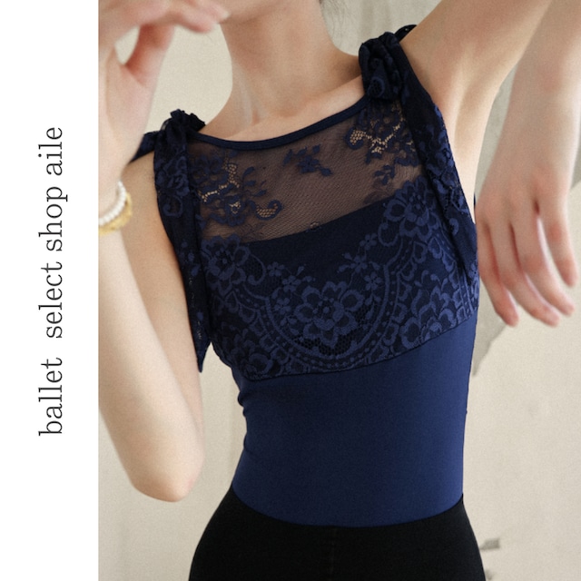 レース切り替えリボンストラップレオタード A0081