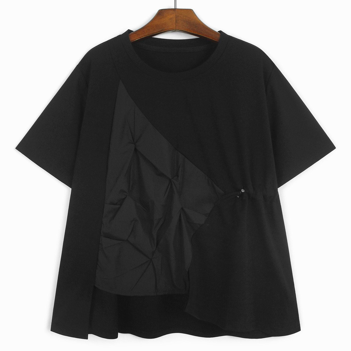DRAWSTRING RUCHED ASYMMETRIC SLEEVE T-SHIRT M-17911