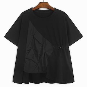 DRAWSTRING RUCHED ASYMMETRIC SLEEVE T-SHIRT M-17911
