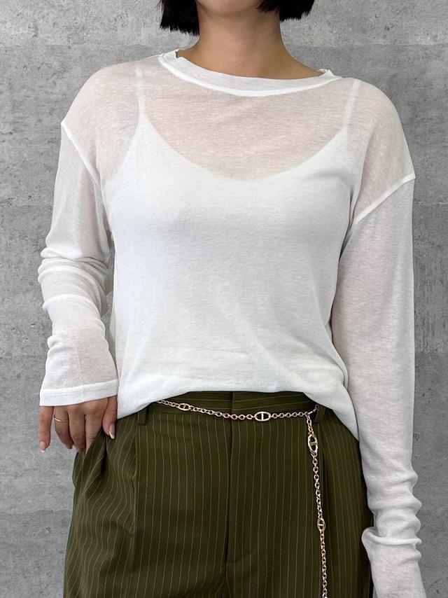 620. Anna Kerry / アンナケリー sheer long tee ウール混シアーロンT（56253906）