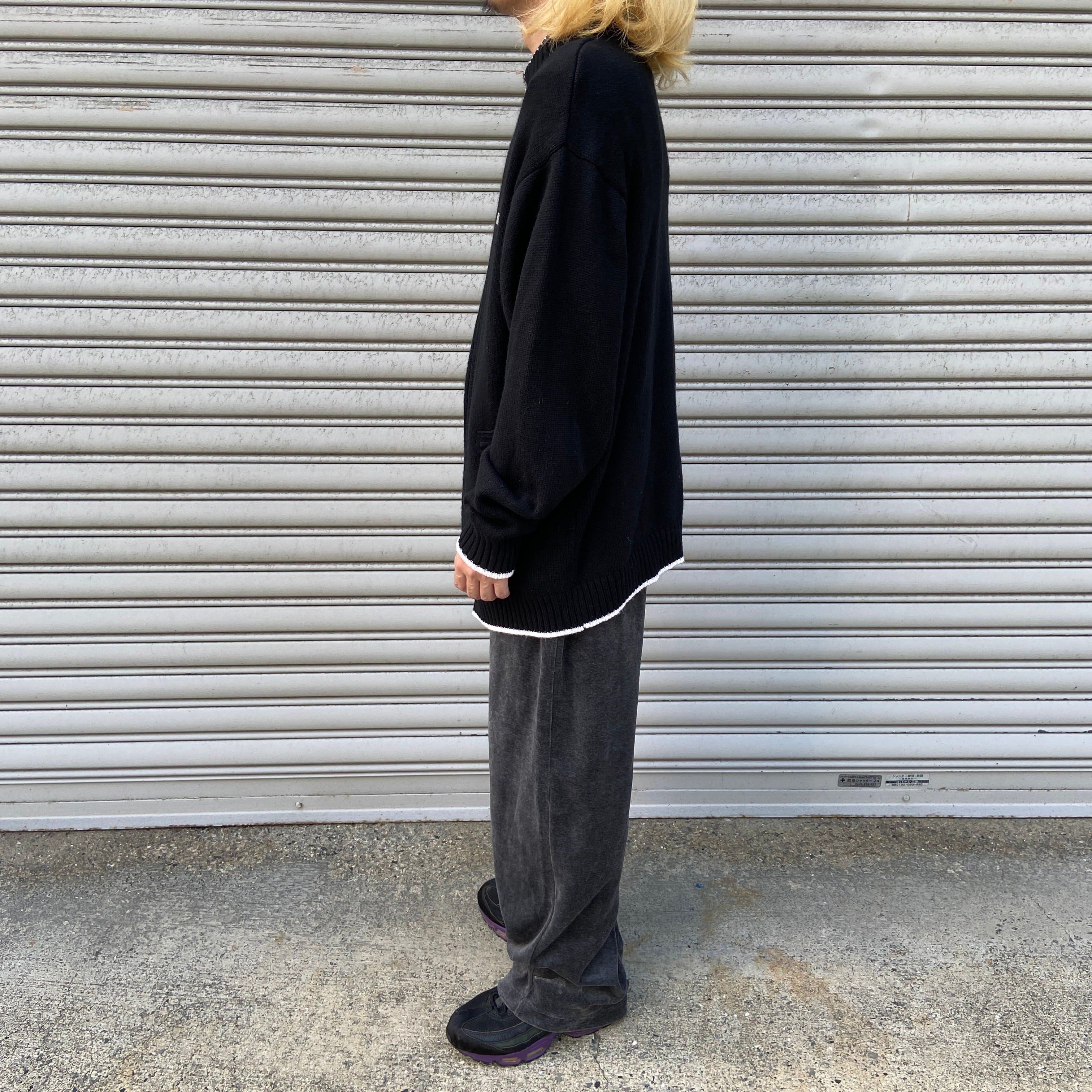 SOUTHPOLE サウスポール ドライバーズニット ワンポイントロゴ 黒 XL