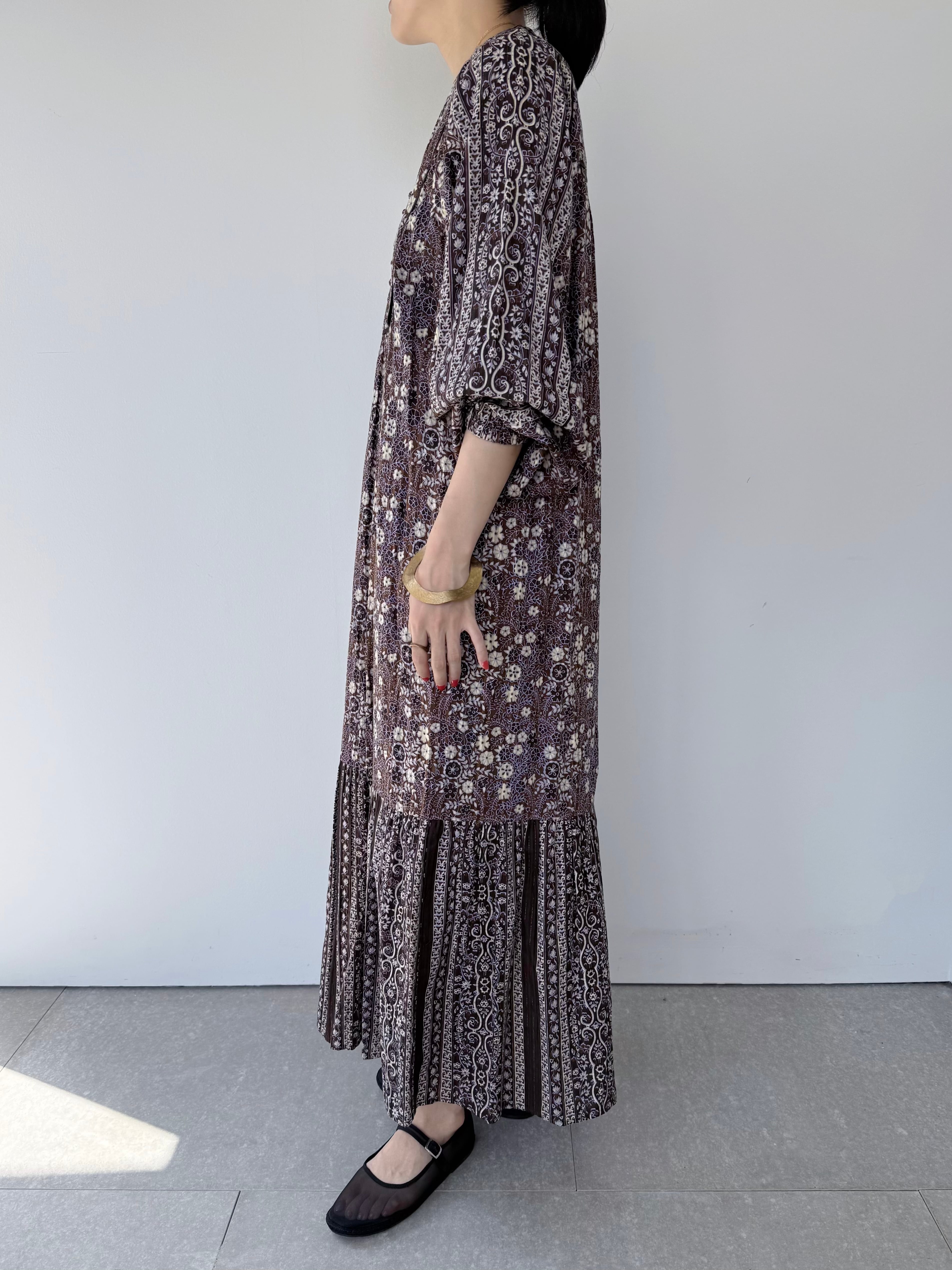 Sara Mallika Cotton Jacquard Flower Print Yoke Dress | KOKO