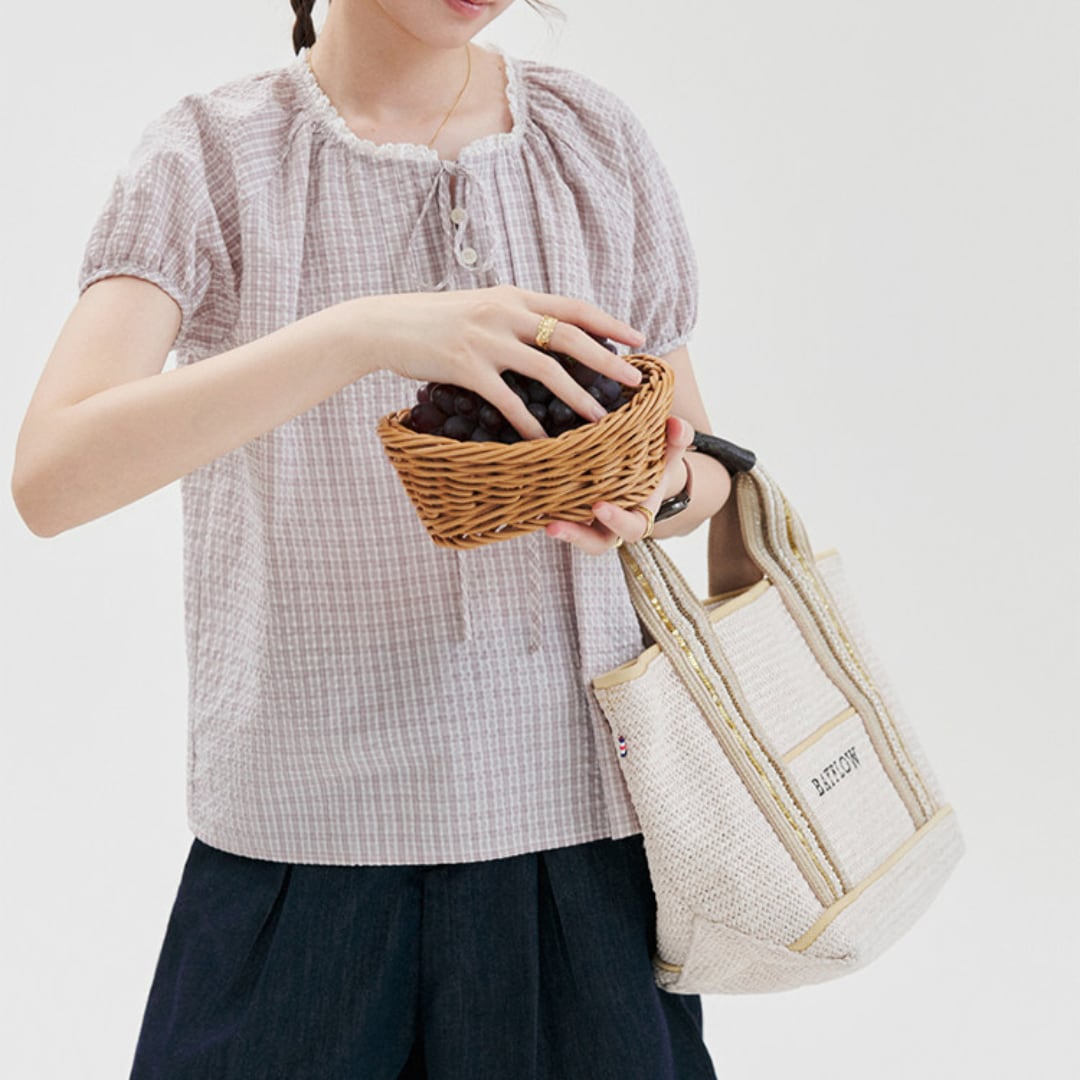 gathered check blouse