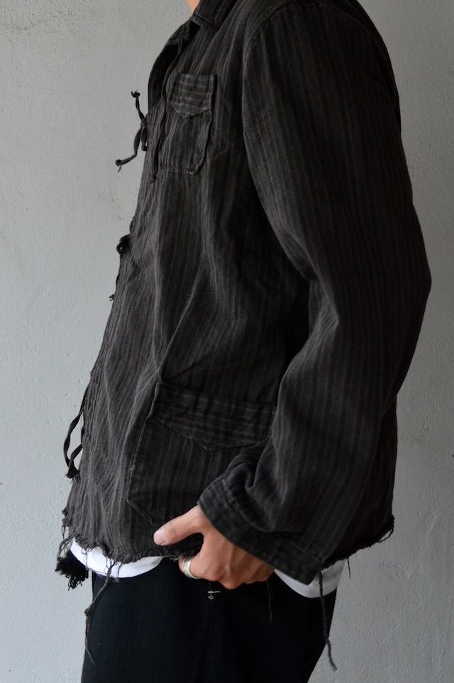 VENTITANK PROJECT Bulgarian Army 1950's-60's Dead Stock Custom Remade & Dyed Sumi Kuro Sleeping Shirt Jacket Type Red Multi3 ブルガリア軍 スリーピングシャツ ジャケット 50s 黒染め