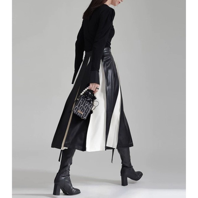 PU leather pleated skirt C0348