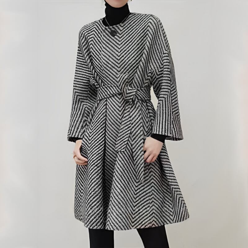 ベルト付きヘリンボーンコート E00385