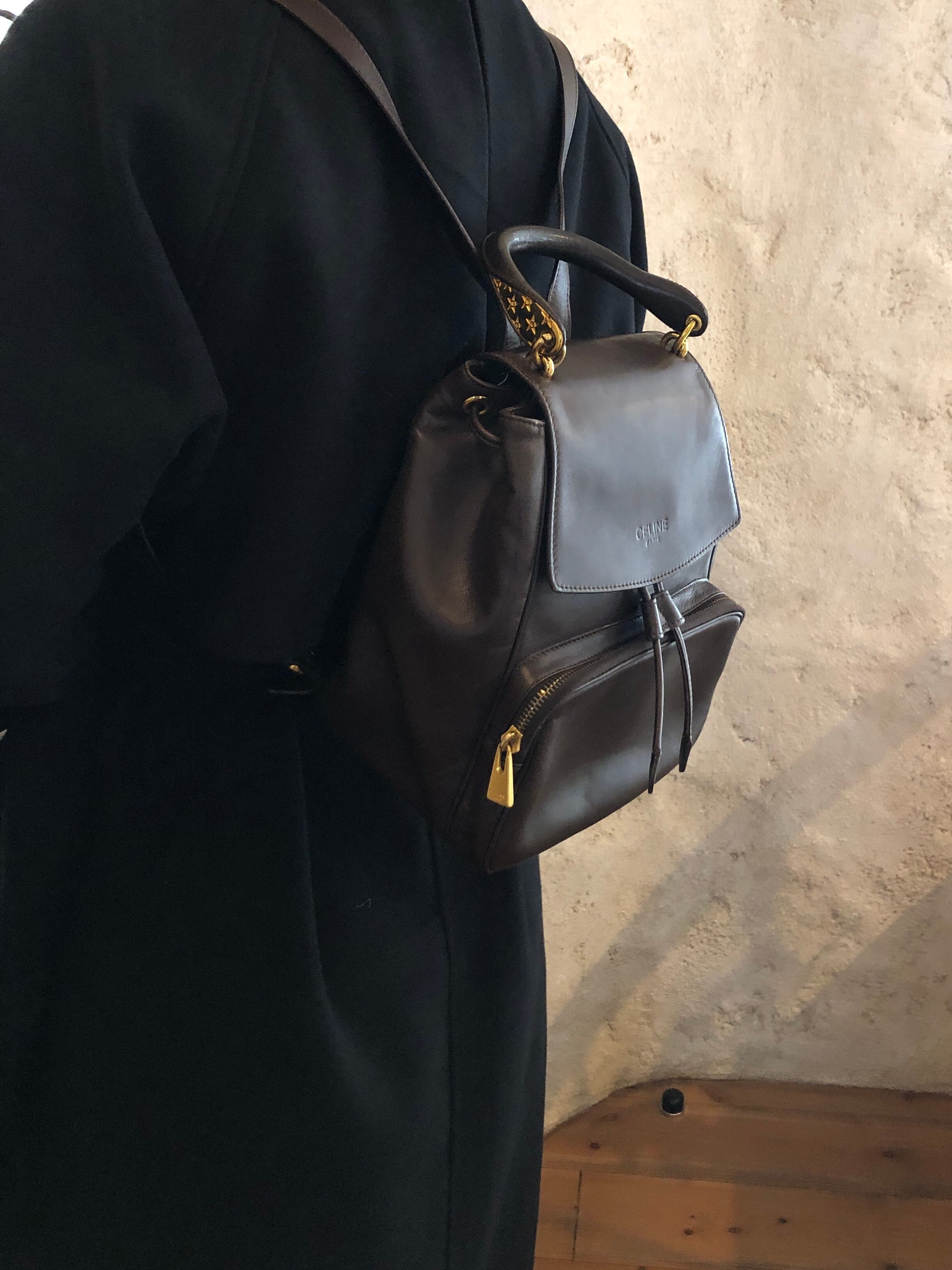 CELINE セリーヌ ロゴ型押し スターボール レザー バックパック リュック ブラウン vintage ヴィンテージ オールド kwx3cy |  VintageShop solo powered by BASE