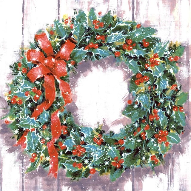 【Nouveau】バラ売り1枚 ランチサイズ ペーパーナプキン Classic Wreath グリーン