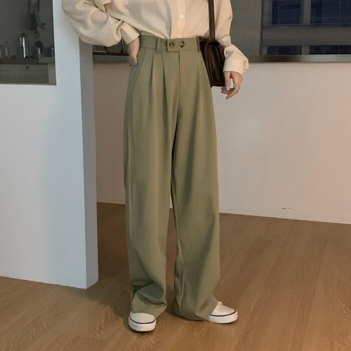 2020年初秋新バージョンのレディースカジュアルパンツ、スモールデザイン、ハイウエスト、薄いドレープ、ワイドレッグモップパンツ クレセントシティ91826127179