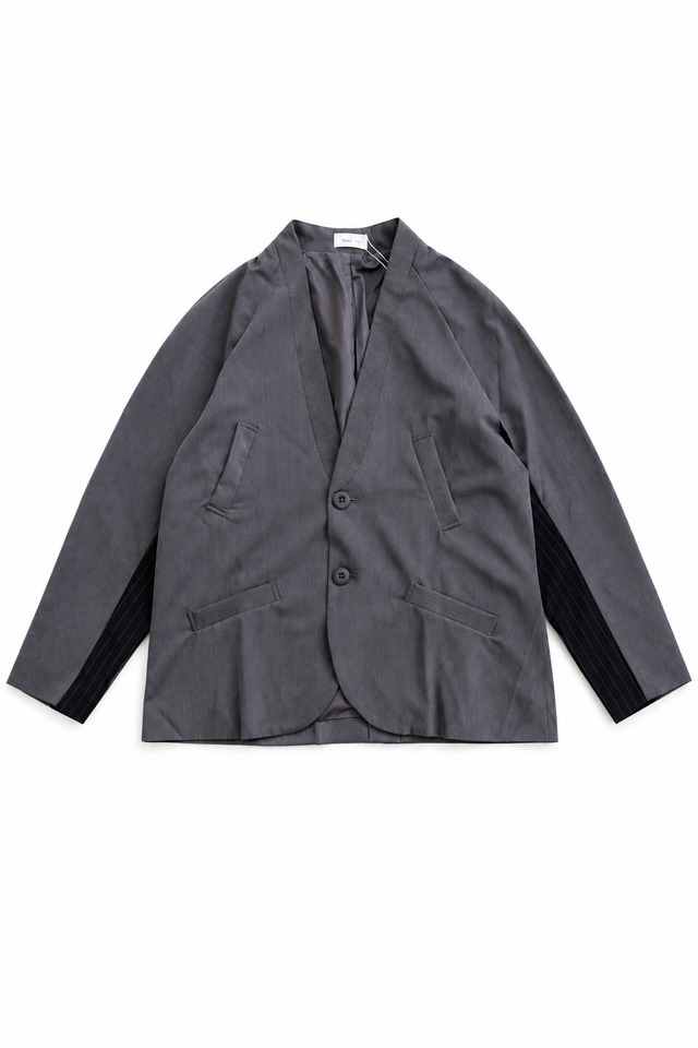SALE/Nora Lily/Stripe Panel No-Collar Jacket-Grey