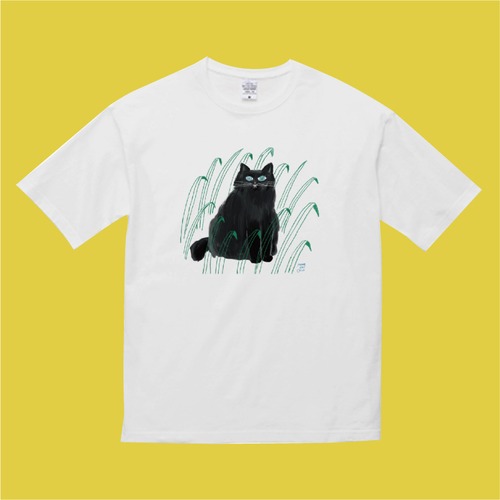 『草むらの黒猫』 ビッグシルエットTシャツ