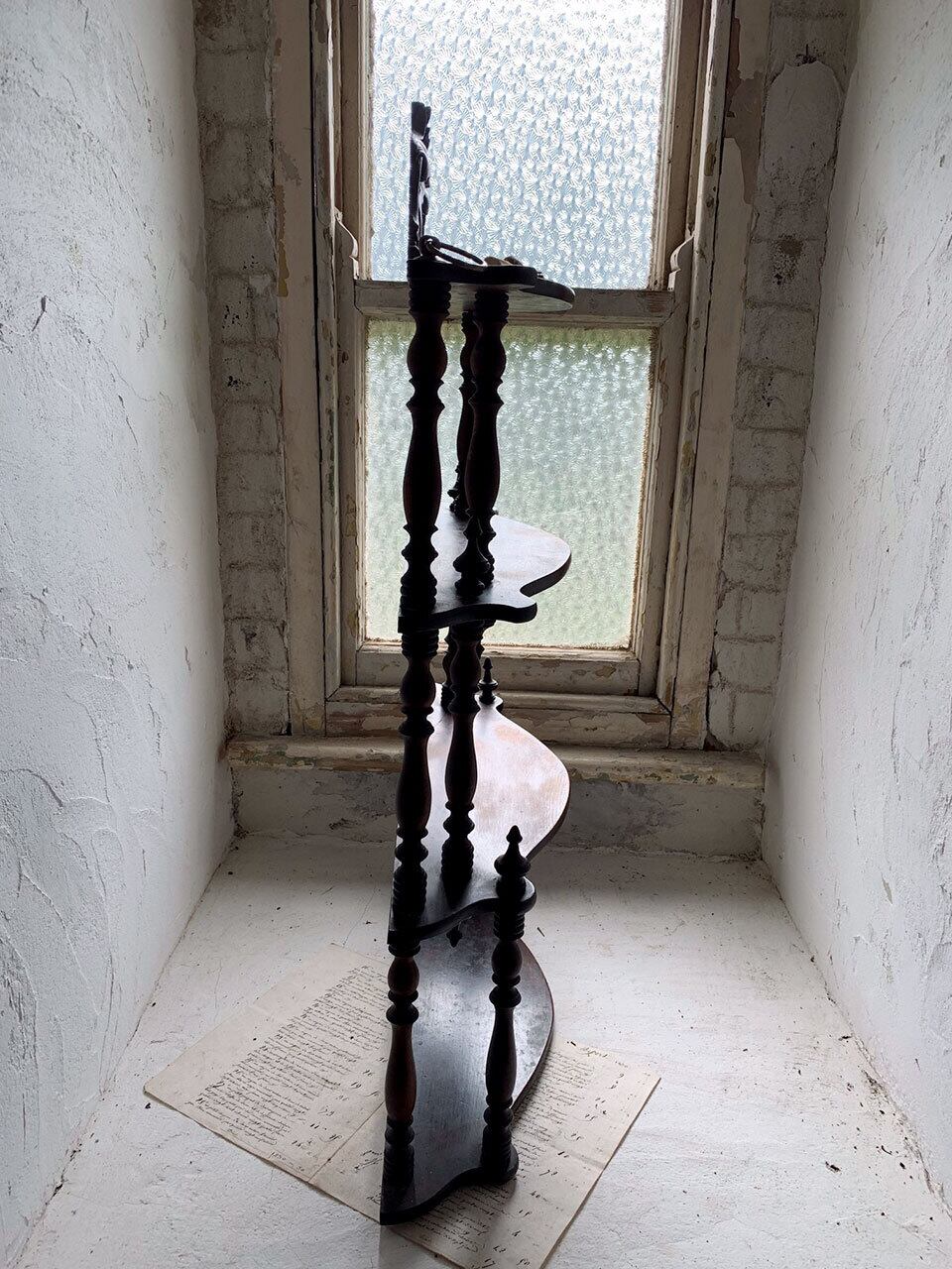 木製 4段シェルフ 壁付棚 焦茶 ダークブラウン | Brocante de La