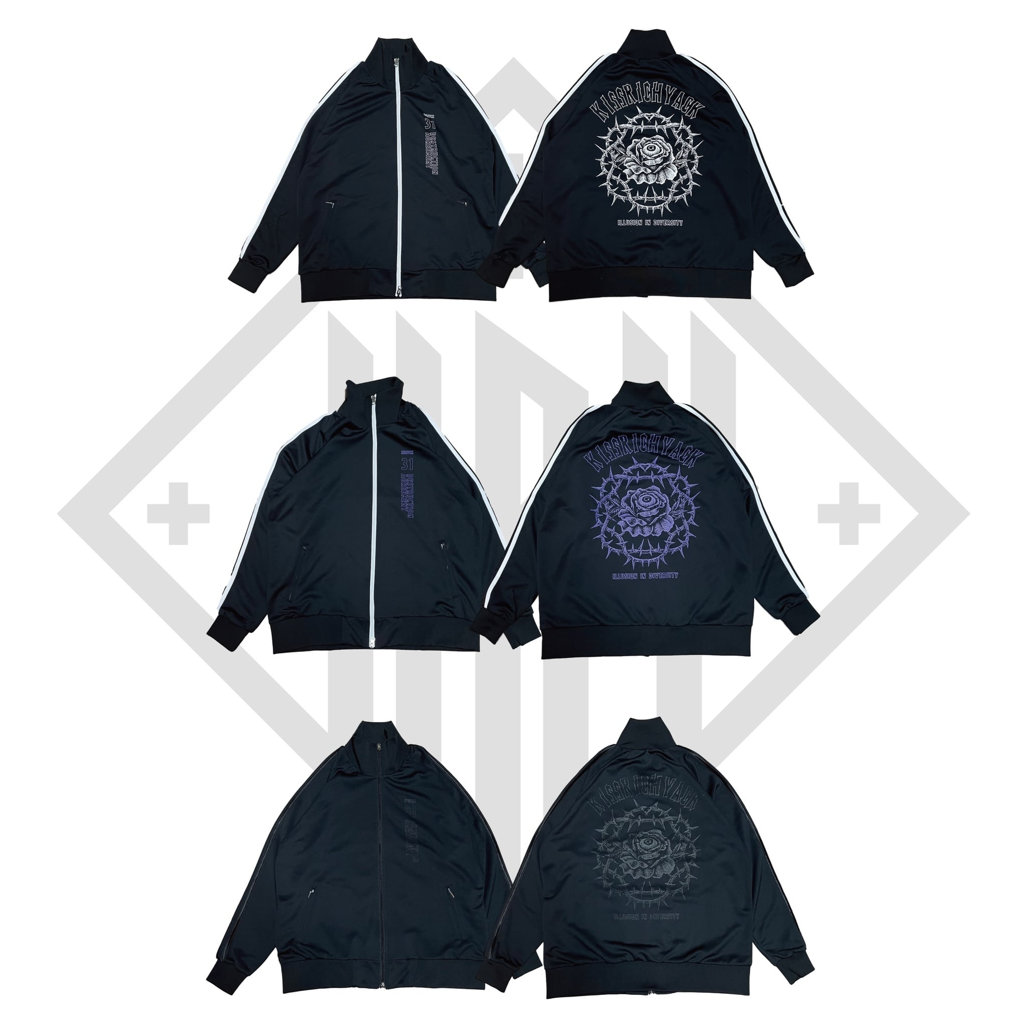 高品質】 NIRAIN 2ラインジャージ KRYclothing 薔薇 黒×白 地雷 目 高品質】 NIRAIN 2ラインジャージ KRYclothing 薔薇 黒×白 地雷 目