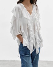 Frilled v-neck Blouse L0064