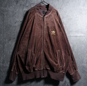 00s “adidas” Brown Logo Embroidered & 3-Stripe Design Velour Track Jacket