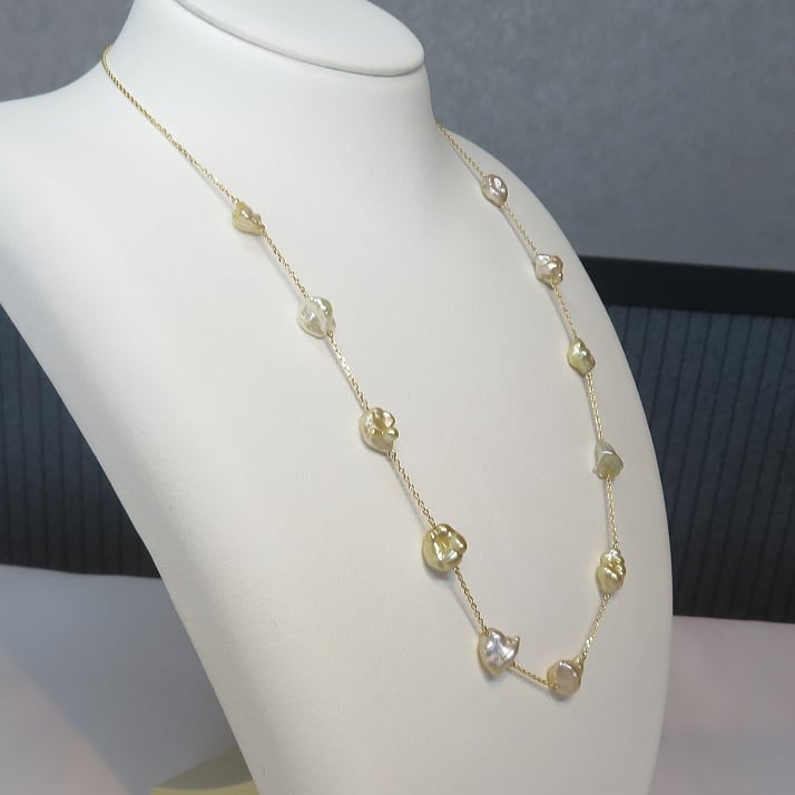 白蝶ケシパールセットロングネックレスステーションk18