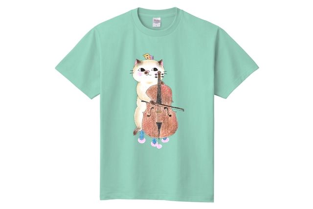 チェロ猫のＴシャツ(ペパーミントグリーン)