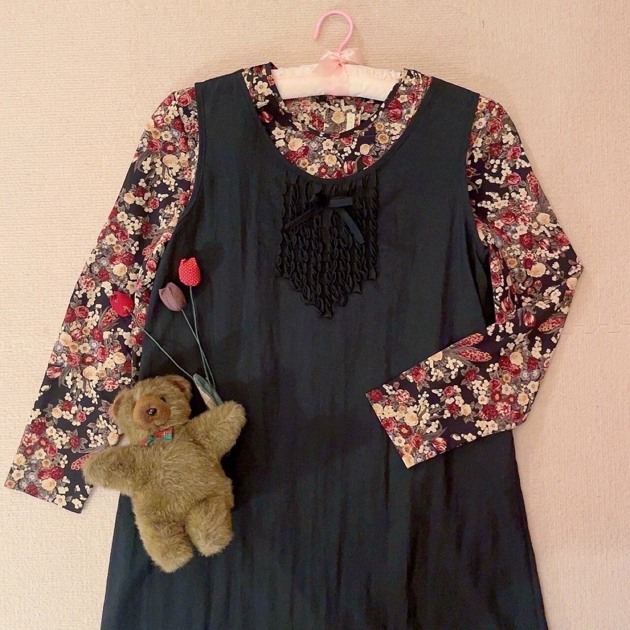 black frill ribbon jumper skirt