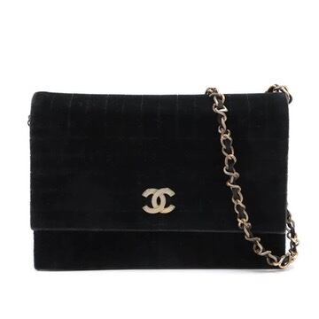 Extremely Rare ◇ CHANEL Coco Logo Matelassé Velvet Chain Wallet Shoulder Bag with Push Lock, Unisex